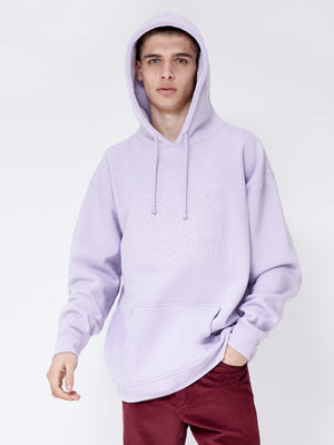 Model wears the comfortable fit lilac hoodie. 